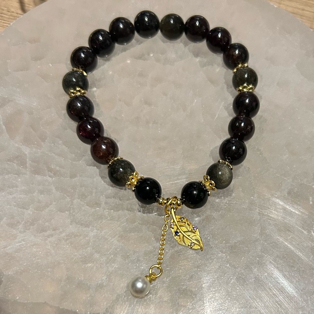 Handmade by me garnet, obsidian and golden obsidian bracelet